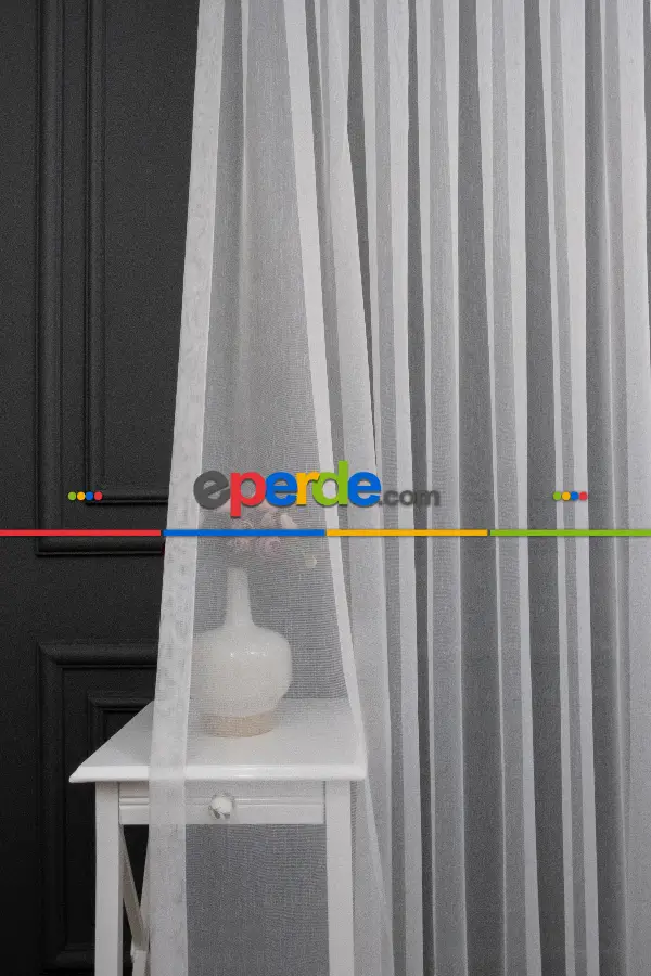 Hafif Düz Keten Tül Çok Dökümlüdür - İtinalı Dikiş - Kanun Pile - Kurşunlu Tül