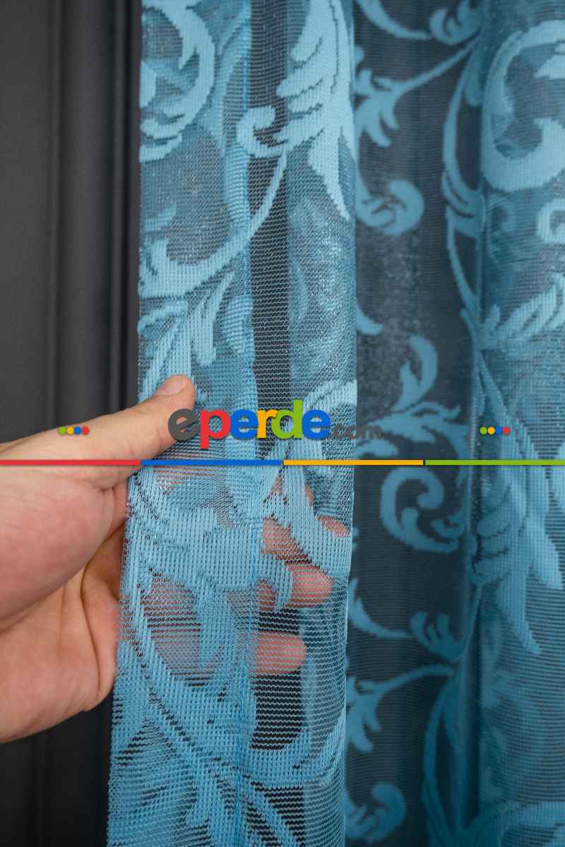 Sarmaşık Desen Petrol Turkuaz Renk Desen Tasarım Tül