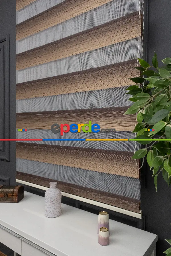 Kahverengi Zebra Perde Geçişli Kırık Pileli Zebra Perde