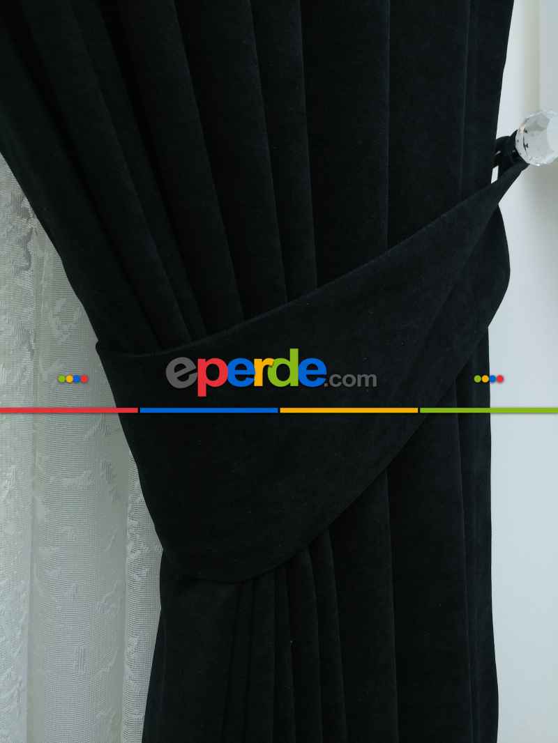 Siyah Düz Sade Mutfak Fon Perde Yan Kanat Perdesi- Siyah