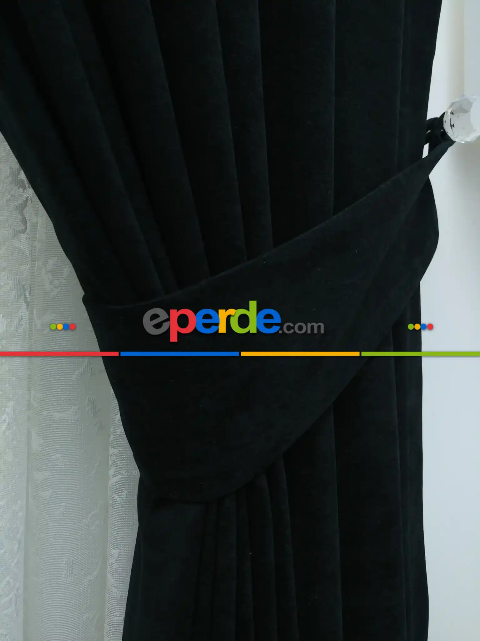 Siyah Düz Sade Mutfak Fon Perde Yan Kanat Perdesi- Siyah