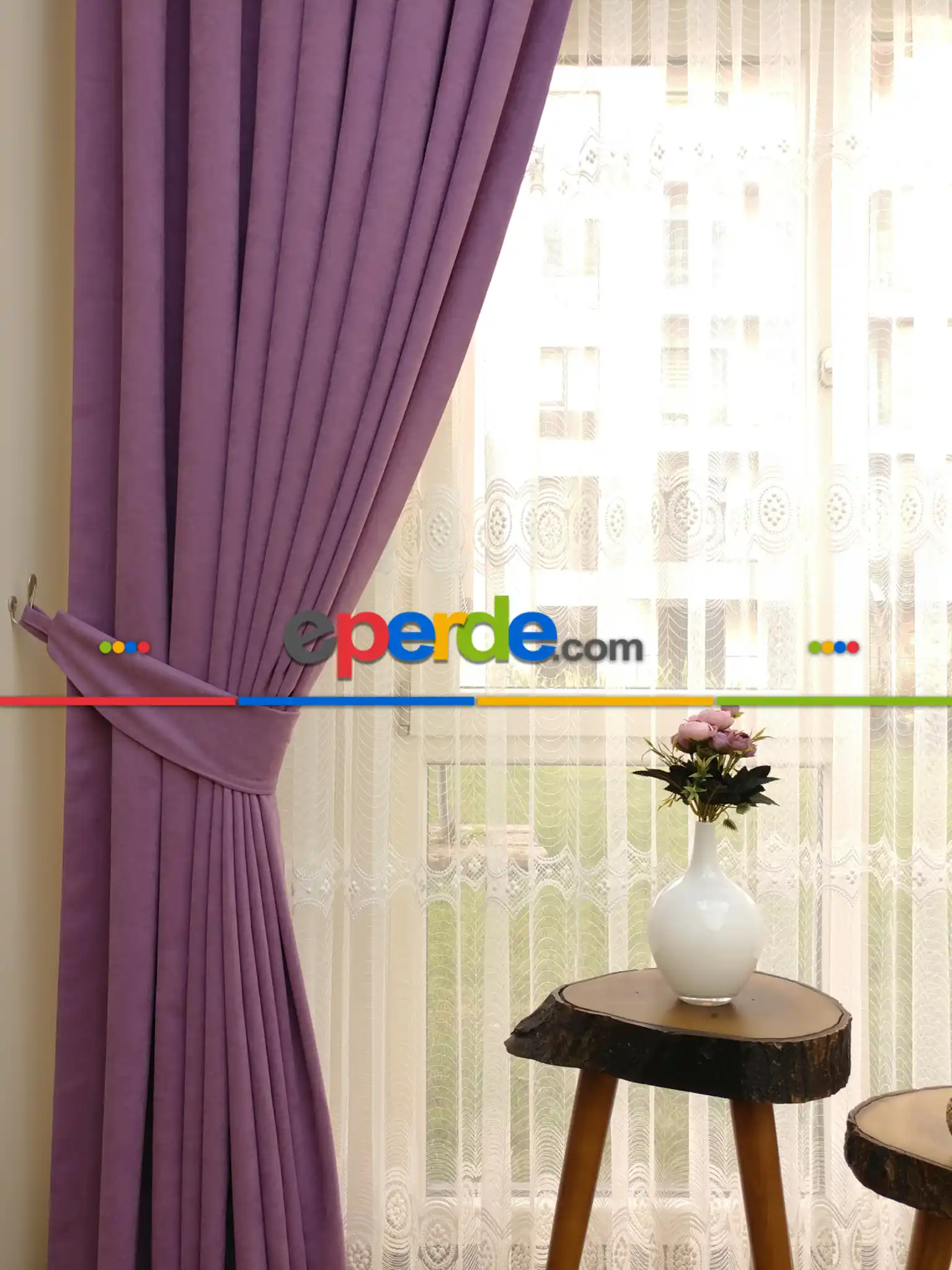 Lila Koyu - Düz Fon Perde ( Dökümlü Fon Perde)- Lila Koyu Lila