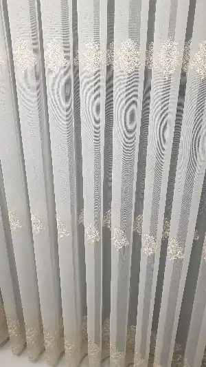 Açelya Keten Tül Perde Sepme Damask Desenli Gold Altın Rengi Nakış İşlemeli Tül