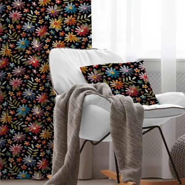 Rengarenk Çiçekli Desenli Fon Perde Evim317 Kumaşı Kalındır Duck Bezi Değildir- Mavi-beyaz