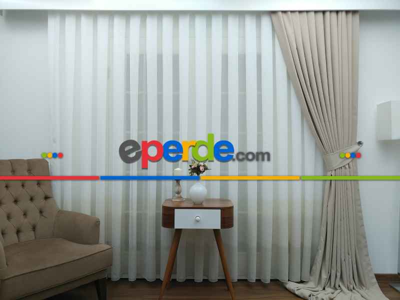 Krem - Bej Keten Tül Degrade Perde- Krem-bej - Kurşunlu Tül