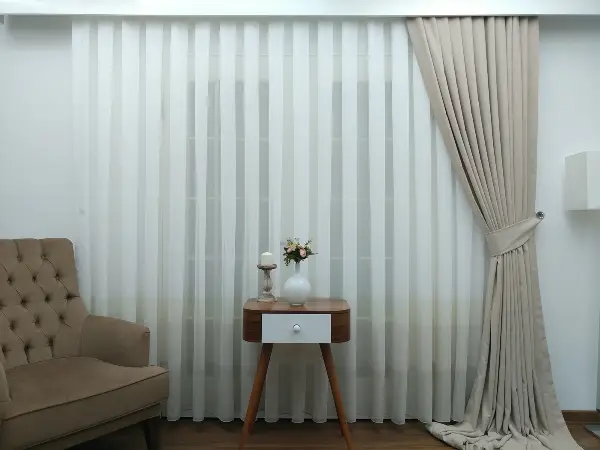 Salon Tül Perde - Krem - Bej Keten Tül Degrade Perde- Krem