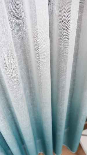 Keten Ekru Yeşil Degrade Geçişli Tül Perde, Ağır Gramajlı Premium Seri, Eteği Kurşunlu