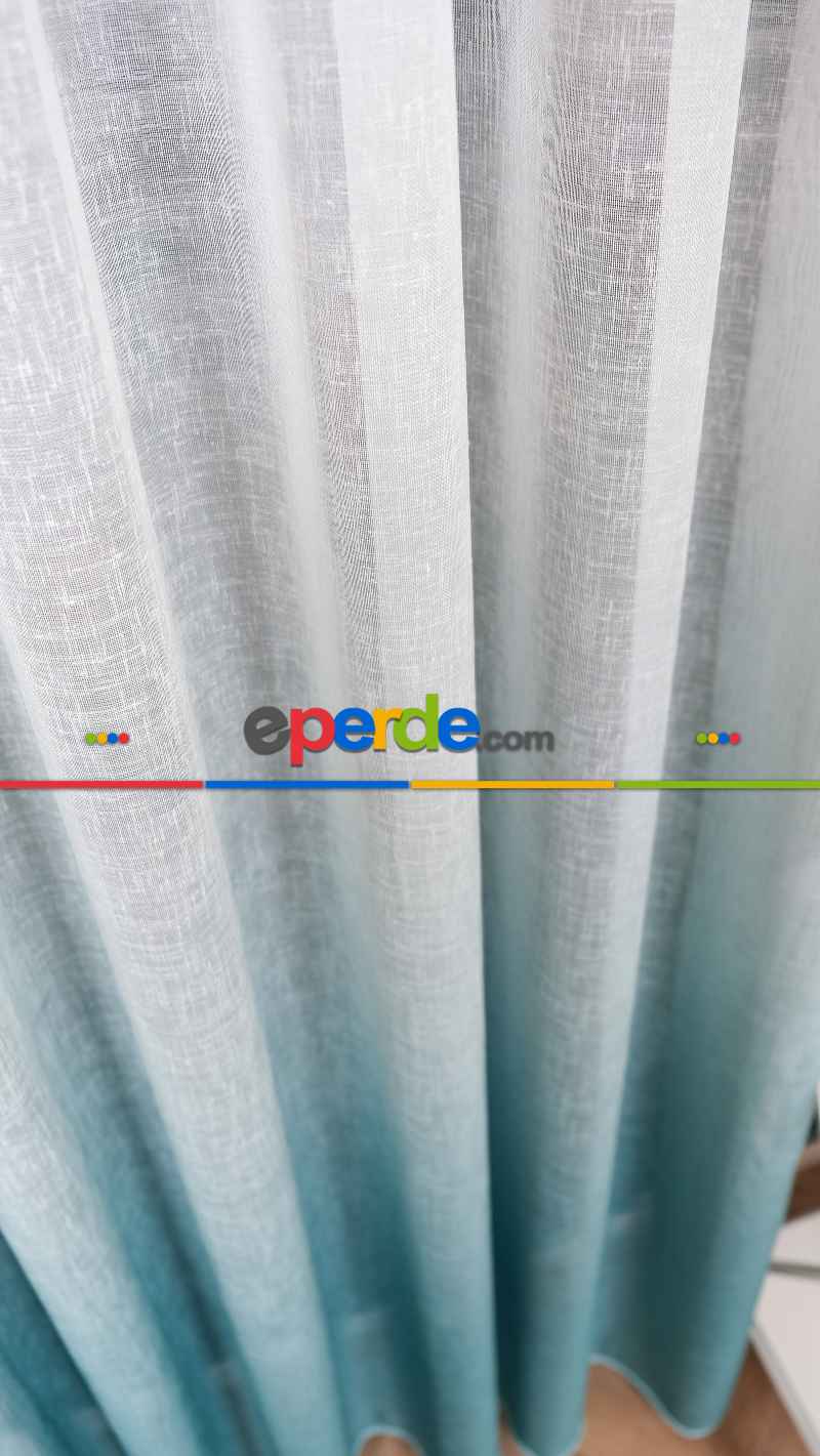 Keten Ekru Yeşil Degrade Geçişli Tül Perde, Ağır Gramajlı Premium Seri, Eteği Kurşunlu