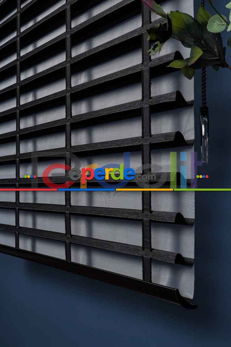 Siyah 50mm Silüet Kumaş Jaluzi Perde