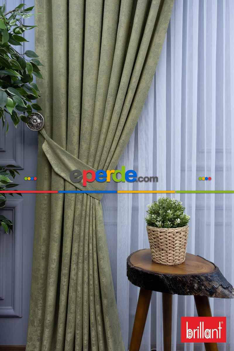 Brillant Mat Jakar Desen Fon Perde ( Dökümlü Fon )- Yeşil