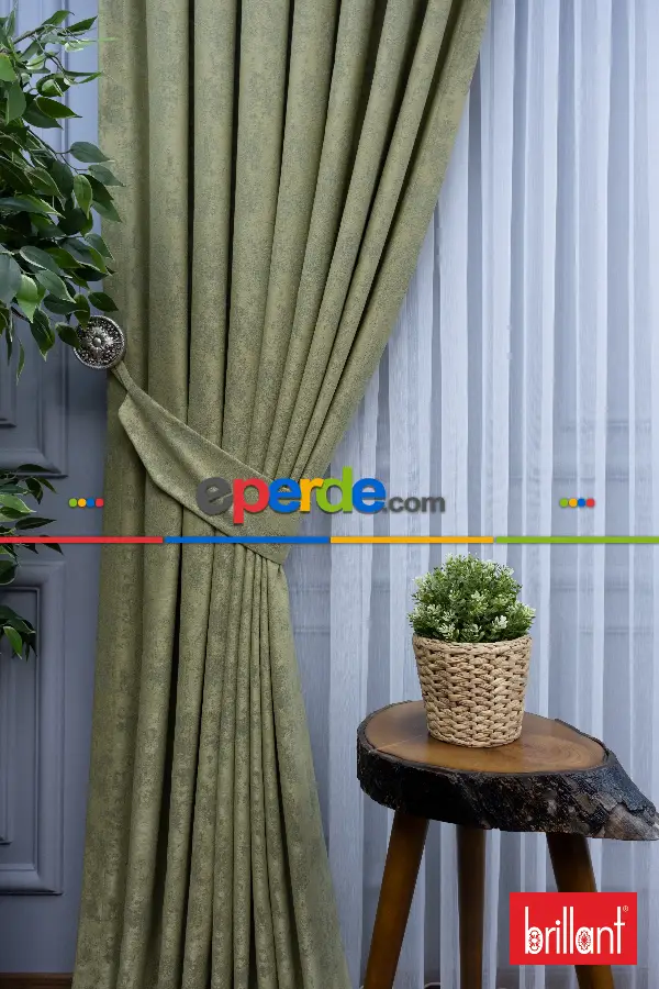 Brillant Mat Jakar Desen Fon Perde ( Dökümlü Fon )- Yeşil