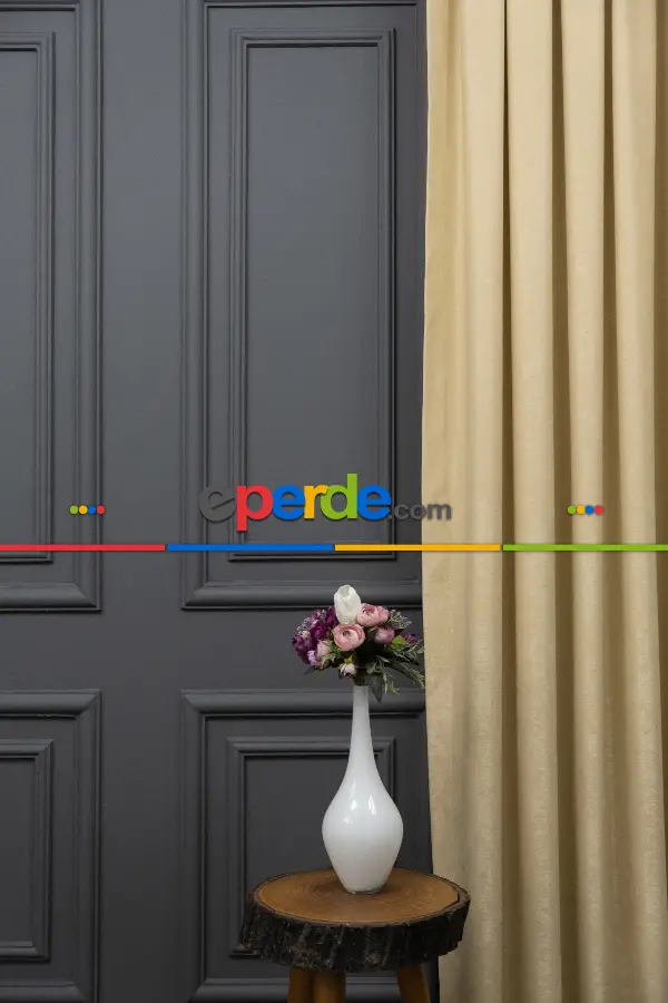 Salon - Soft Açık Bej Fon Perde Dökümlü Eni - Kum Beji