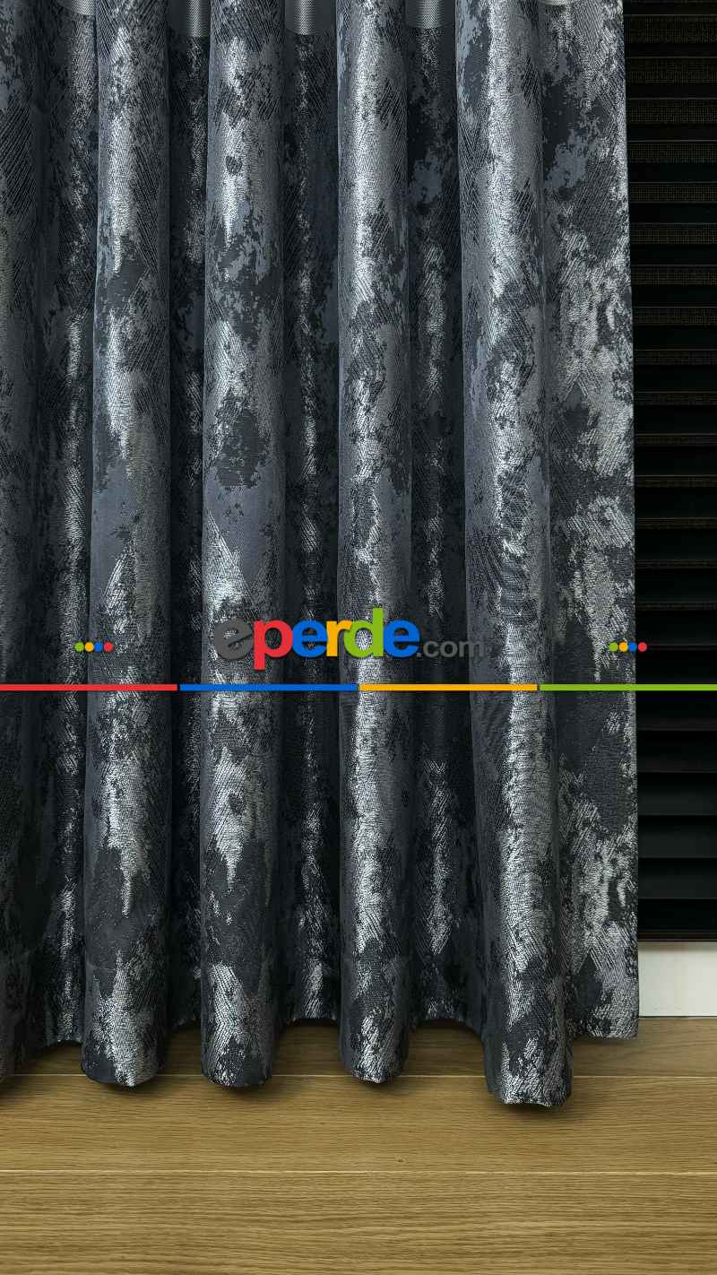 Siyah Gümüş Jakar Dokuma Fon Perde - Premium Kalite Serisi Ağır Gramajlı