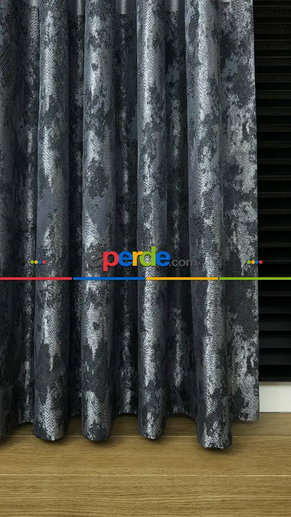 Siyah Gümüş Jakar Dokuma Fon Perde - Premium Kalite Serisi Ağır Gramajlı