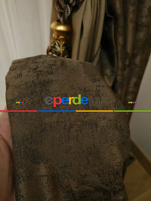 Açık Koyu Kahve Renk Kombinli Desenli Fon Perde- Kahve Koyu-sütlü Kahve