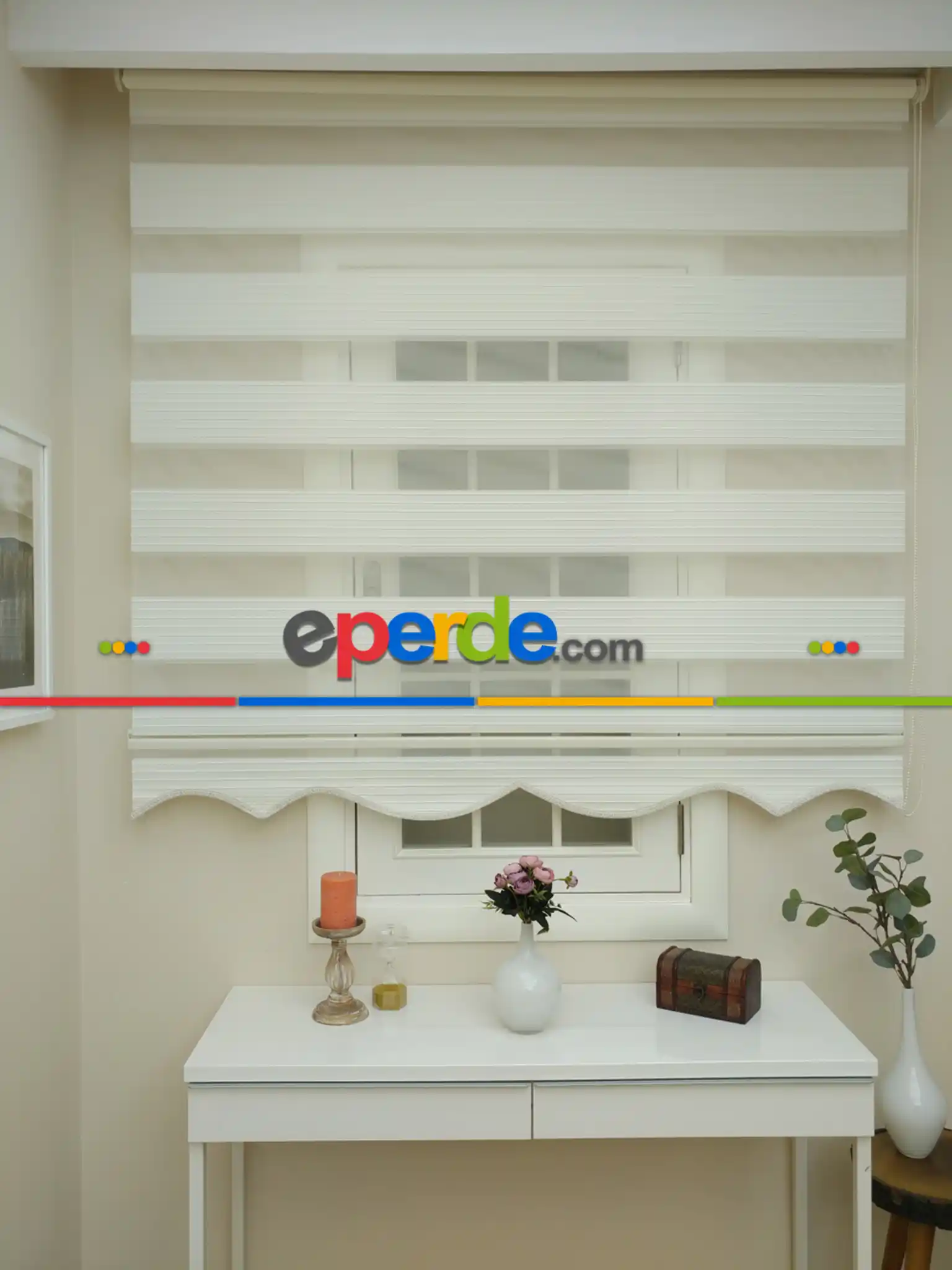 Oturma Odası - Zebra Perde - Geniş Pileli Zebra Zebra ( Geniş Pileli Zebra)- Krem Açık