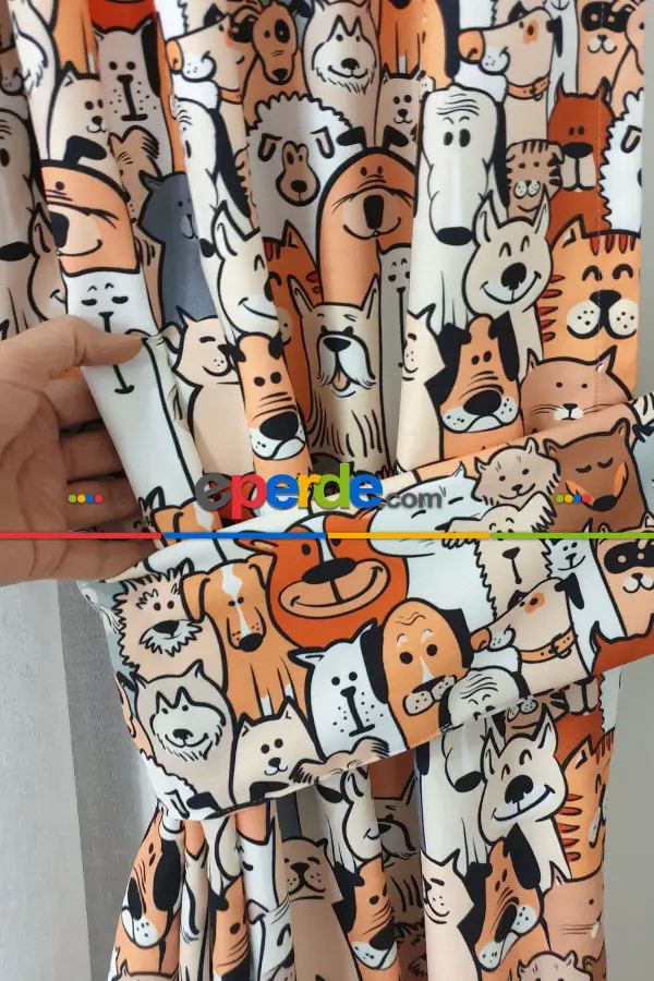 Köpek Resimli Fon Perde K339 H - Kumaşı Kalındır Duck Bezi Değildir.- Gri-Füme-Antrasit-Kahve-Çok Renkli