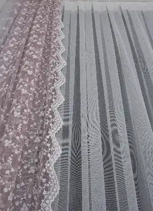 Pudra Pembe Beyaz Renk Geçişli Çiçekli Fon Perde 70cm X 280cm 