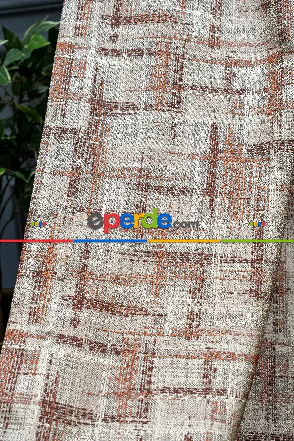 Patinedesenli Carmen Jakar Dokuma Fon Perde- Bej-kiremit Rengi