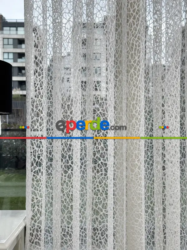 Yatak Odası - Desenli Fransız Dantel Örme Tül Perde, Desenli Ütü İstemeyen Tül