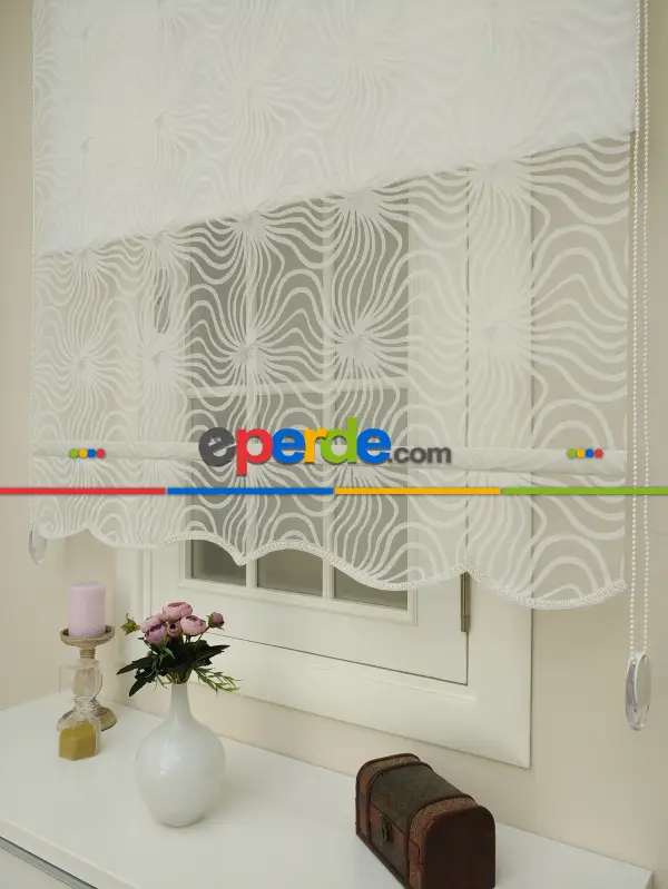 Yakma Tül Stor - Çiftli Sistem Desenli Perde (burn Out)- Ekru