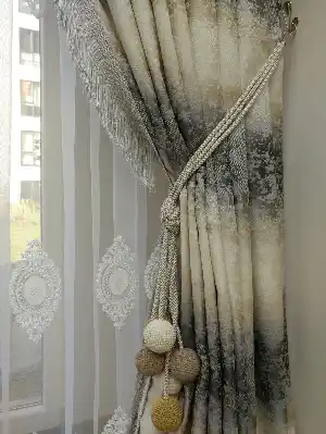 Renk Geçişli Jakar Desenli Salon Fon Perdesi -(saçak Dahildir)- Bej-kahve-antrasit