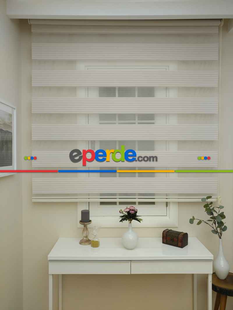 Mutfak - Zebra Perde - Geniş Pileli Zebra Perde- Krem Açık