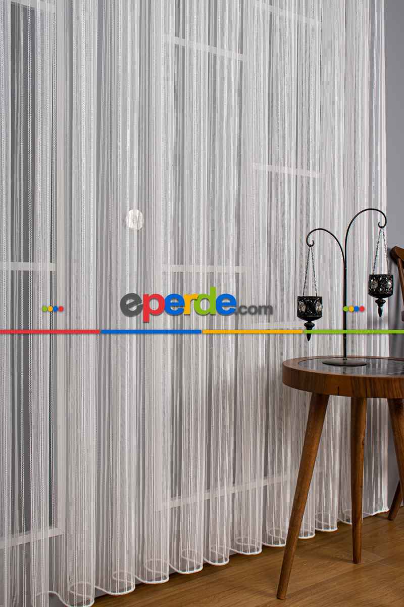 Yatak Odası - Çift Makarna Simli Armür Düz Tül Perde - Kurşunlu Tül