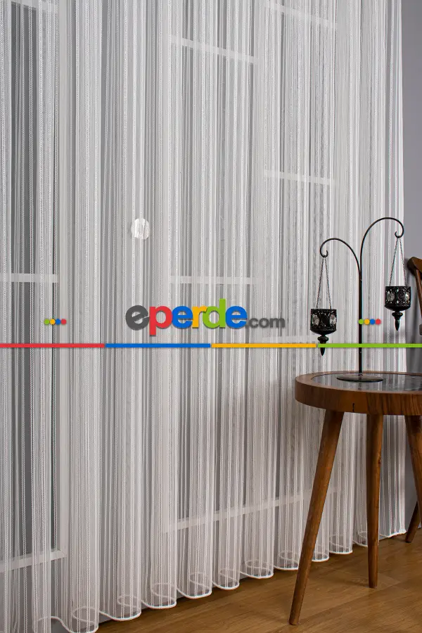 Mutfak Tül Çift Makarna Simli Armür Düz Tül Perde - Kurşunlu Tül