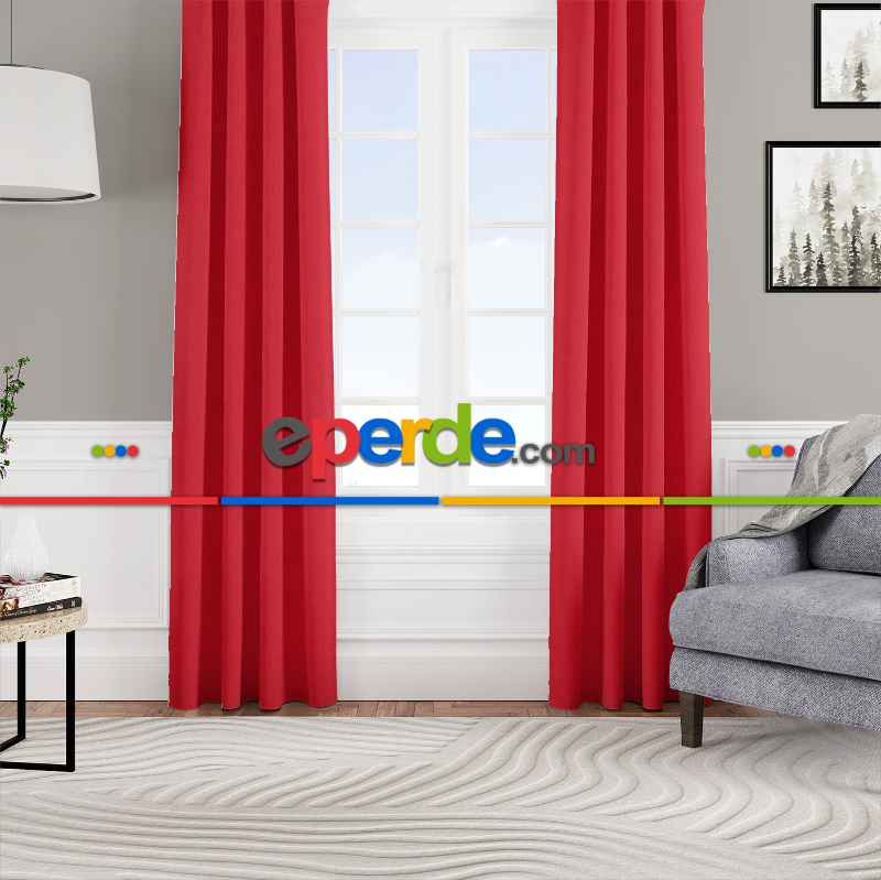 Kadife Dokulu Fon Perde Pilesiz Tek Kanat Kırmızı