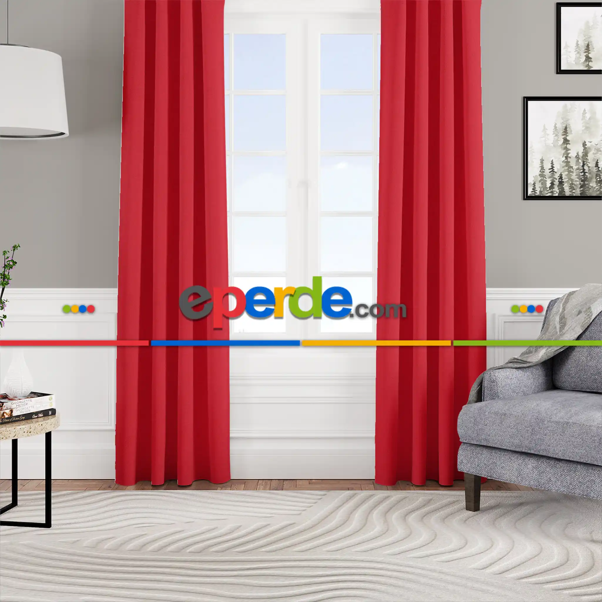 Kadife Dokulu Fon Perde Pilesiz Tek Kanat Kırmızı