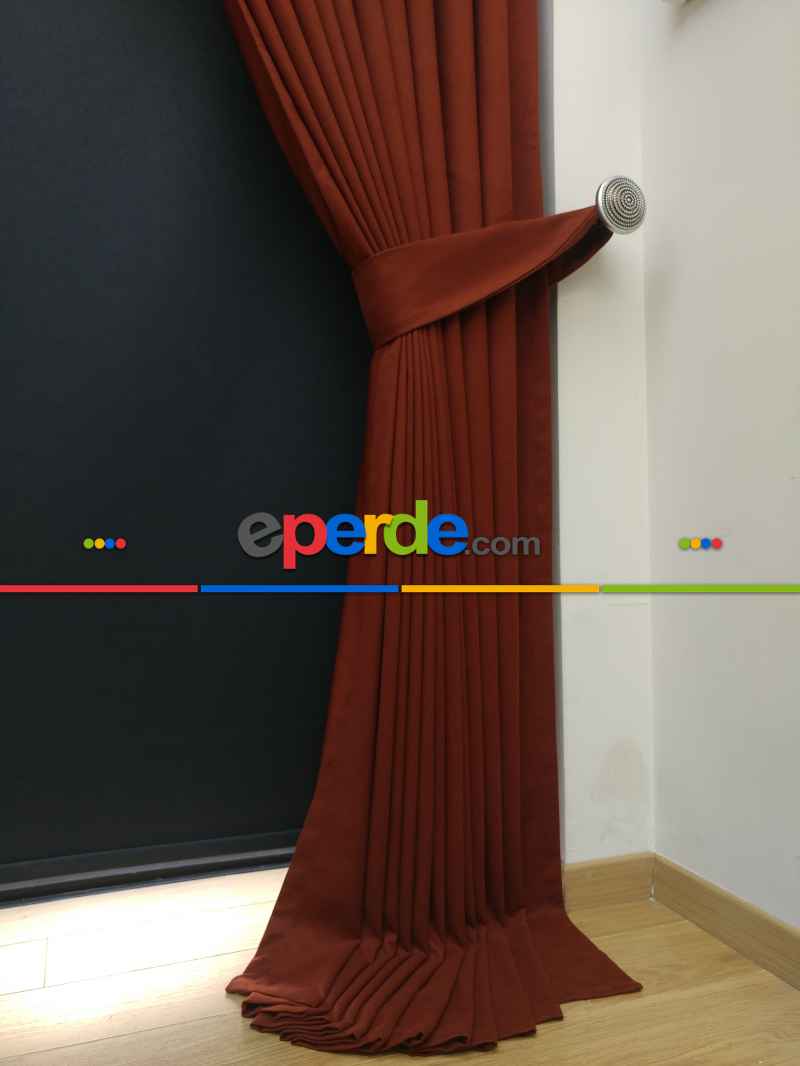 Düz Renk Dökümlü Fon Perde (150)- Tarçın