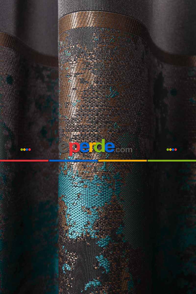 Yatak Odası Fon Perde - Simay Gri-turkuaz-gold Pano Fon Perde