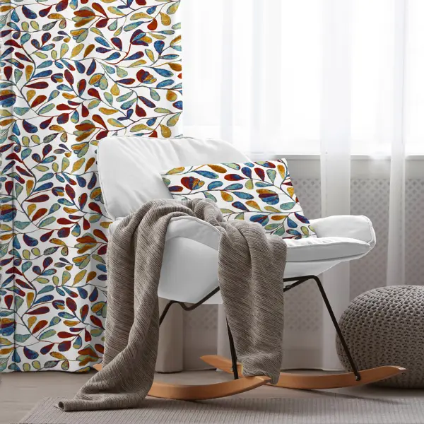 Yaprak Desenli Fon Perde Evim784 Kumaşı Kalındır Duck Bezi Değildir- Mavi-beyaz