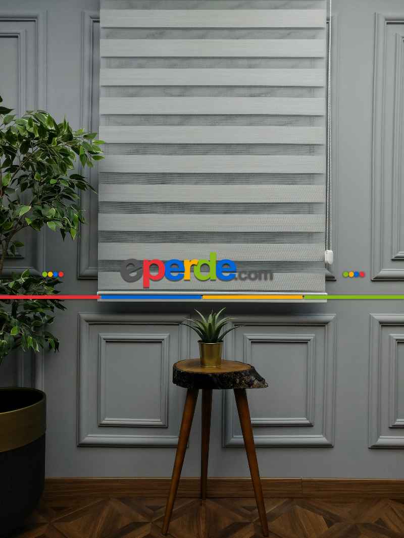 2025 Sezonu - Karartma Zebra Perde - Blackout Zebra Perde-ışık Geçirmez Zebra Perde- Gri Açık