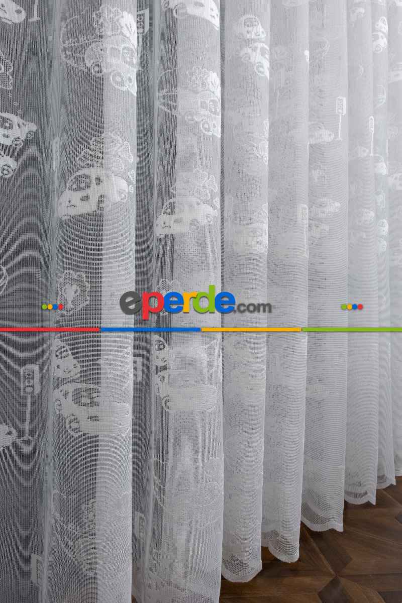 Araba Desen Modeli Desen Tasarım Erkek Çocuk Odası Tül Perde