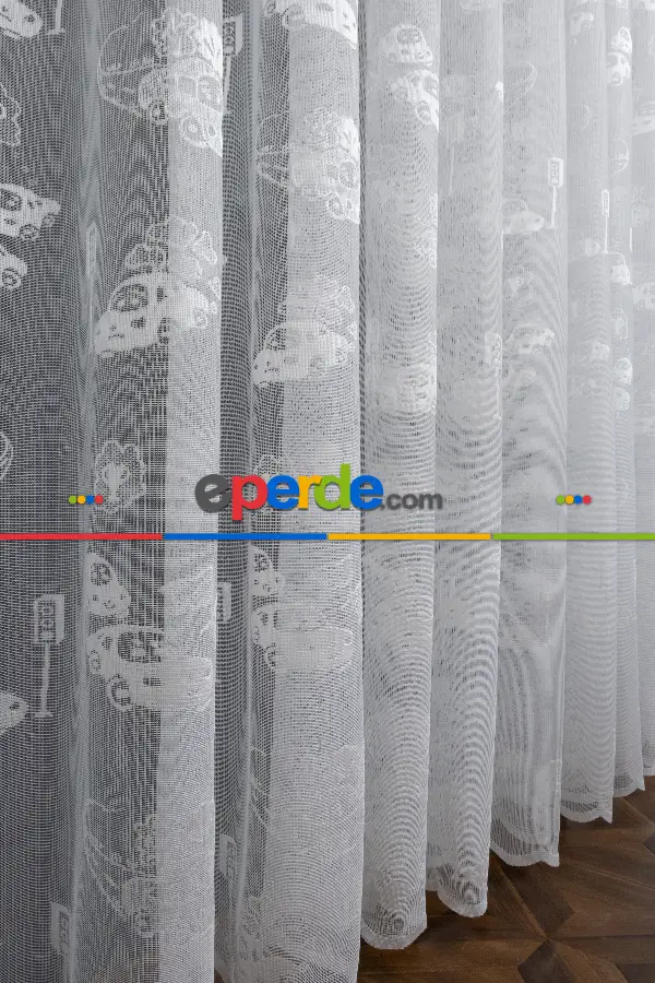 Araba Desen Modeli Desen Tasarım Erkek Çocuk Odası Tül Perde