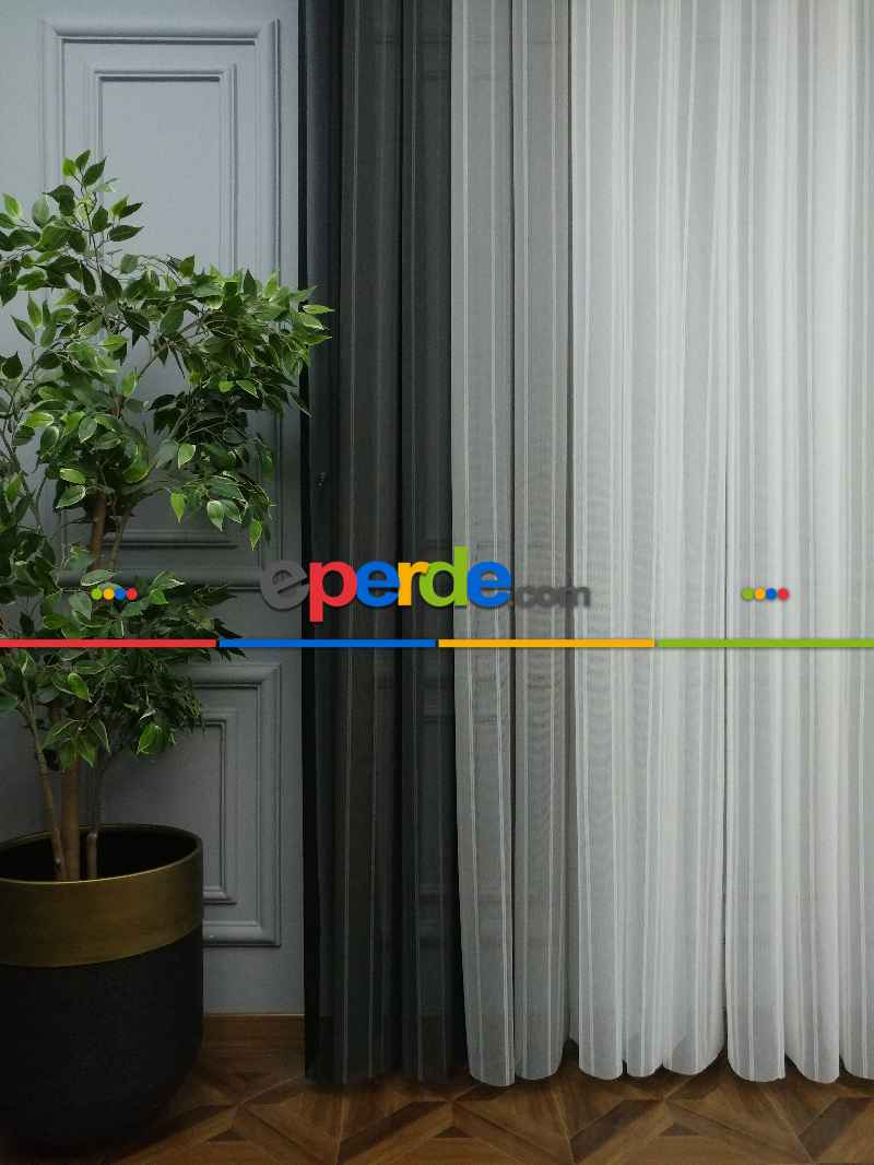 Yatak Odası - Lens Akıllı Dikey Tül Perde 111- Siyah-beyaz-gümüş-antrasit