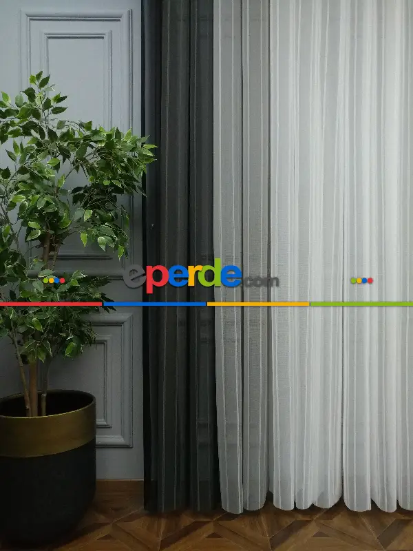 Lens Akıllı Dikey Tül Perde 111- Siyah-beyaz-gümüş-antrasit