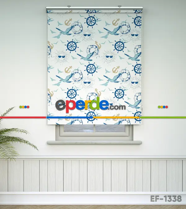 Denizci Desenli Baskılı Stor Perde- Çok Renkli