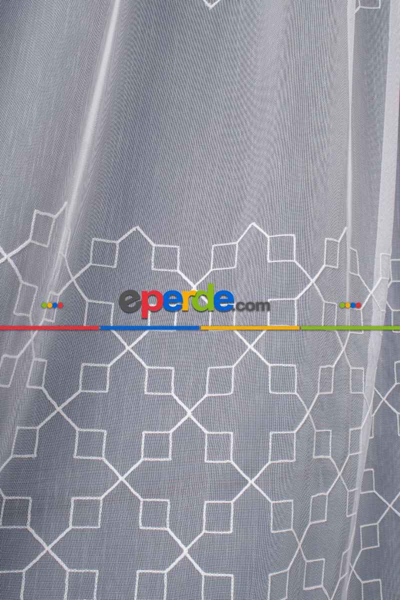 Salon Tül Perde - Geometri Nakış İşlemeli Tül Perde