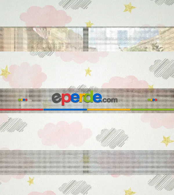 Bulut Desenli Baskılı Zebra Perde- Çok Renkli