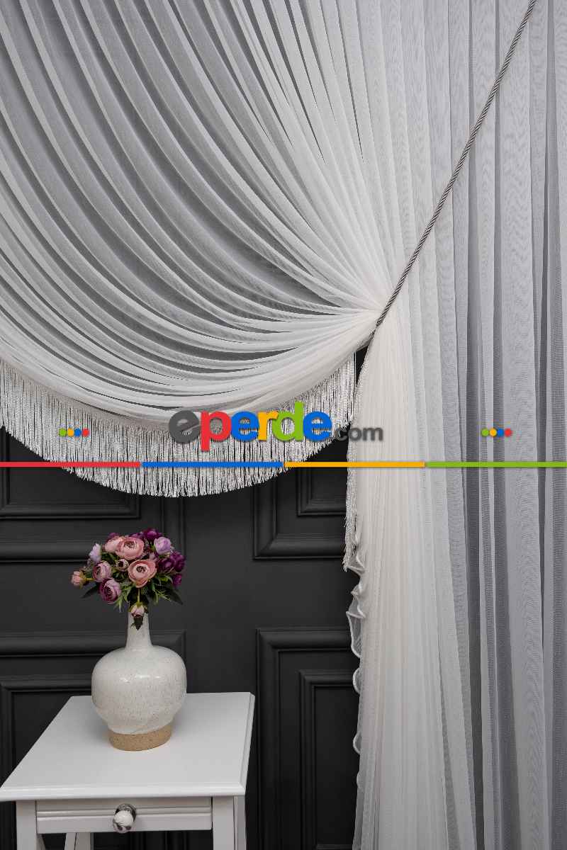 Salon Tül - Hafif Keten Yalancı Kruvaze - Tülden Fon - Halat İle Yana Toplamalı Tül - Kordon Toplama Tül - Çift Veya Tek Kanat - Aksesuar İlave Ücretlidir - Kurşunlu Tül