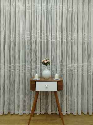 Enine Çizgili Tül Perde- Ekru - Kurşunlu Tül