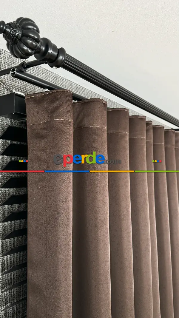 Kahverengi Altın Fon Perde, Damask Desenli