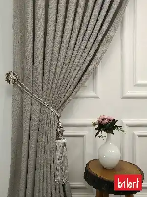 Salon - Brillant Keten Taş Rengi Renk Düz Fon Perde 180cm- Taş Rengi
