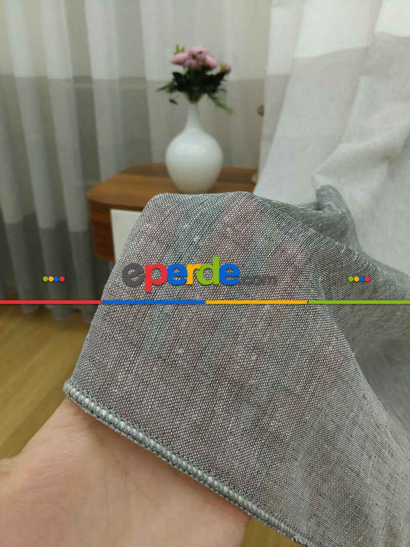 Oturma Odası - Keten Tül Degrade Perde- Gri-füme-antrasit-gri Açık