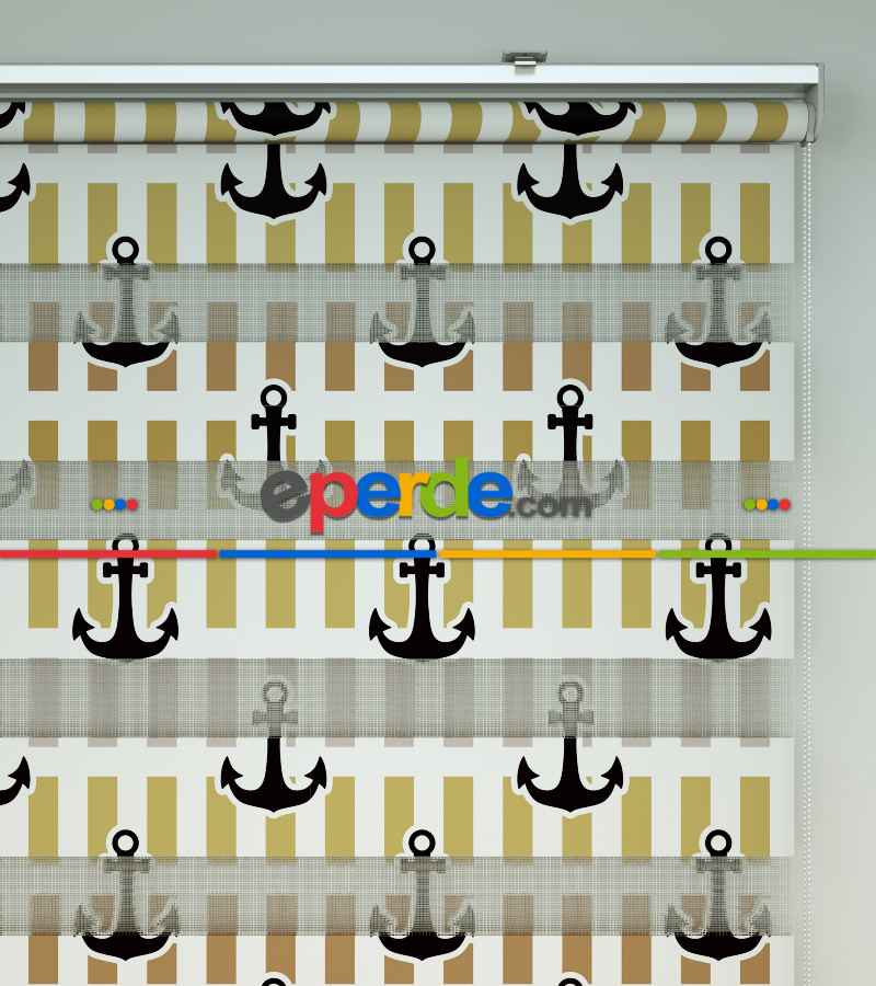 Çapa Baskılı Zebra Perde- Siyah-sarı-beyaz