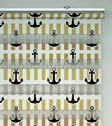 Bebek Odası Zebra Perde - Çapa Baskılı Zebra Perde- Siyah-Sarı-Beyaz