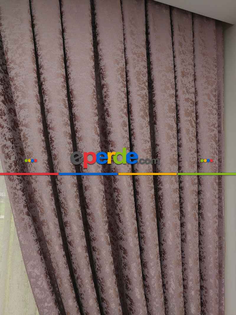 Koyu Pudra Duz Jakar Fon Perde (180)- Pembe Pudra Pembe